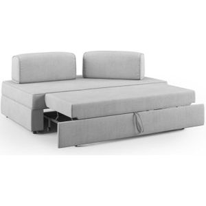 Divani.store - Liberty Sofa mit ausziehbarer Ottomane und beweglichen Rückenlehnen aus weichem wasserfestem Stoff T02 200 cm hellgrau