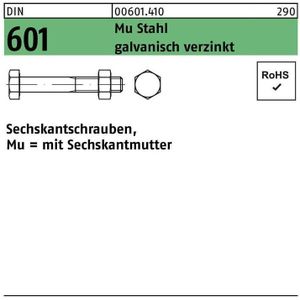 Sechskantschraube DIN 601 m.Sechskantmutter M 5 x 16 Mu Stahl 4.6 galvanisch verzinkt