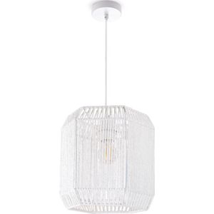 Paco Home - Pendelleuchte Esstisch Papier Boho Hängelampe Esszimmer Lampe E27 Rattan Pendelleuchte - Weiß, Weiß (Ø24cm)