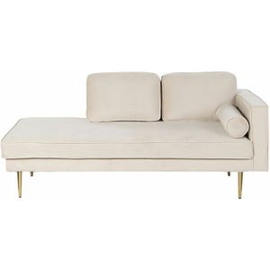 Beliani - Chaiselongue Rechtsseitig Beige Samt mit Goldenen Metallbeinen Lehne Kissen Nackenrolle Modern Récamiere Liegesofa für Wohnzimmer