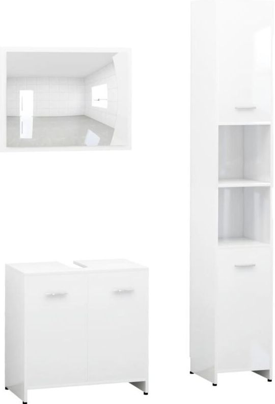 Vidaxl - 3-tlg. Badmöbel-Set Hochglanz-Weiß Holzwerkstoff