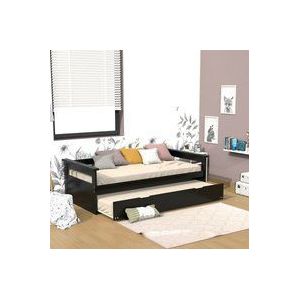 Ausziehbare Bank tolede 90x190 + 2 Lattenroste + 1 Bettschublade / Schwarz/ L202xB101xH63
