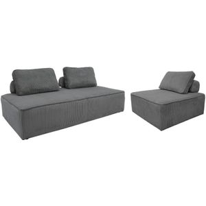 Sweeek - 2er-Set Sessel mit Cordbezug für ein modulares Sofa , 3 Sitzplätze, Cord, Dunkelgrau