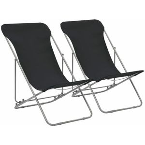 Minkurow - Klappbare Strandstühle 2 Stk. Stahl und Oxford-Gewebe Schwarz vidaXL