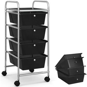 Rollwagen mit 4 Schubladen, Küchenwagen mit Griffen, verchromtem Metallgestell & 4 Universalrädern, Rollcontainer mit Ablagefläche für Wohnzimmer,