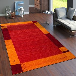Teppich Wohnzimmer Kurzflor Ethno Design Geometrisch Handgearbeitet Gabbeh 240x340 cm, Terracotta 2 - Paco Home