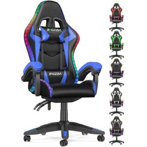 Bigzzia - Gaming Stuhl mit led Bürostuhl Gaming Stühle - mit Verstellbare Kopfstütze und Lendenwirbelstütze Schwarz und blau