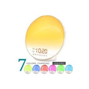 CSPARKV (Gelb) 7 Farben Wecklicht LED-Radiowecker Morgenhelle Nachttischlampe 20 Helligkeitsstufen Morgen- und Abenddämmerungssimulator 2 Wecker 7