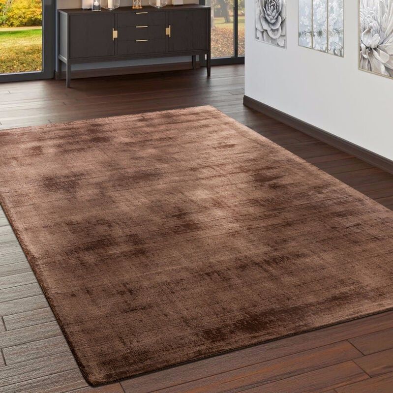 Teppich Handgefertigt Hochwertig 100 % Viskose Vintage Optisch Meliert In Braun 80x150 cm - Paco Home