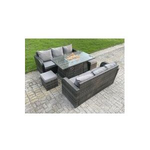 Rattan Outdoor Gartenmöbel Gas Feuerstelle Esstisch Sets 3-Sitzer Lounge Sofa Kleine Hocker Sets 8 Sitzer - Fimous