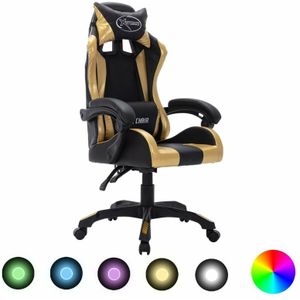 Gaming-Stuhl mit rgb LED-Leuchten Gold und Schwarz Kunstleder Vidaxl