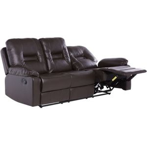 Beliani - Sofa Braun Kunstleder 3-Sitzer Relaxfunktion Retro Wohnzimmer