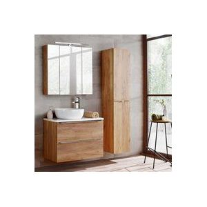 Waschtisch und Hängesäule 80cm April mit 2 Schubladen, Holzoptik