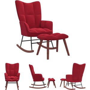 The Living Store - Schaukelstuhl mit Hocker Samt Weinrot - Samtsofa - Weinroter Stuhl - Lounge Chair - Schaukelstuhl - Relax Sessel