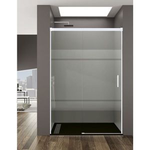 Basic Duschabtrennung 1+1 ohne Bodenprofil 5 Farben 2 Glasarten 6mm in Aluminium Chrom-profil 110-115 cm Siebdruck glas - Allstone