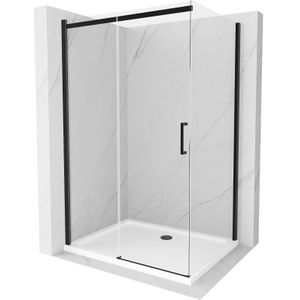 Mexen - Omega ausziehbare Duschabtrennung 110 x 90 cm, Transparent, Schwarz + Duschwanne Flat, Weiß -