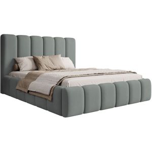 Biscottino - Polsterbett 180x200 mit Bettkasten, Lattenrost, Samtbezug, grau - Selsey
