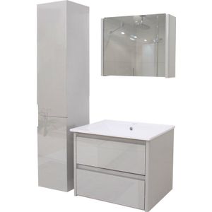 Badezimmerset HHG 618, Waschtisch Spiegelschrank Hängeschrank, hochglanz grau