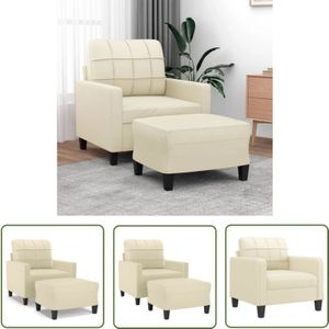 The Living Store - Sessel mit Hocker Creme 60 cm Kunstleder - Sofa - Sessel - Lounge Chair - Cremefarbener Sessel - Kunstleder Sofa