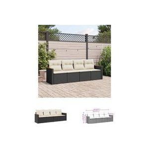 4-tlg. Garten-Sofagarnitur mit Kissen Schwarz Poly Rattan - Gartensofas - Outdoor Möbel - Gartenmöbel Set - Rattan Sofa - Lounge Set - The Living