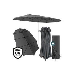 Doppelsonnenschirm 460x270 cm uv Schutz 80+ Groß xxl Schutzhülle Kurbel Oval Wasserabweisend Garten Terrasse Sonnenschirm Marktschirm anthrazit