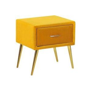 Beliani - Nachttisch Gelb Samt 38 x 46 x 49 cm mit Metallgestell Gold 1 Schublade Rechteckig Aufbewahrung Modern Glamourös Möbel für Schlafzimmer Flur