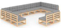 Minkurow - 12-tlg. Garten-Lounge-Set mit Kissen Massivholz Kiefer vidaXL