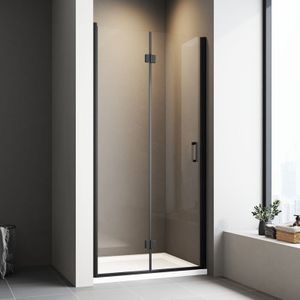 Duschkabine in Nische Falttür 90x195cm Faltbar Nischentür Schwarz, Glas Duschabtrennung in Nische Faltbare Duschwand aus 5mm esg Nano