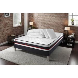 Somness - Komplettpaket Bett - Matratze 160x200 cm + Boxspringbett mit Lattenrost (im Set) + 2 Kopfkissen + Bettdecke - Form