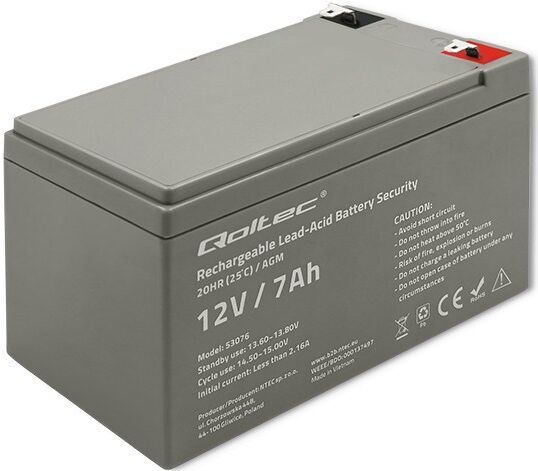 Qoltec 53076 Batterie agm 12v 7 ah max. 105a Sicherheit