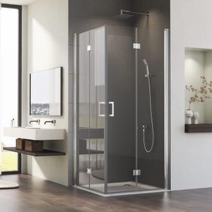 Boromal - Eckeinstieg Duschkabine Falttür 70x90x195cm Doppel Faltbar Duschwand Duschabtrennung mit 5 mm Nano ESG-Sicherheitsglas, Silber Faltbare