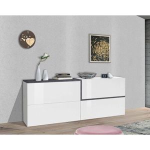 Dmora - Kommode Dgels, Küchen-Sideboard, Wohnzimmer-Buffet, 100 % Made in Italy, cm 210x40h80, glänzend weiß und Schiefer