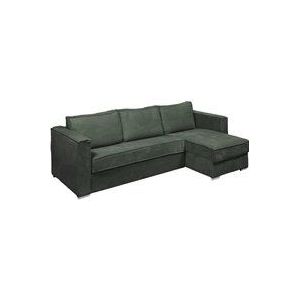 Vente-unique - Eckschlafsofa mit Matratze - Ecke wechselbar - Cord - Grün - Liegefläche mit Lattenrost mit breiten Latten 160 cm - Matratze 18 cm