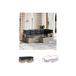 7-tlg. Garten-Sofagarnitur mit Kissen Grau Poly Rattan - Gartenmöbel Set - Outdoor Lounge - Rattan Gartenset - Esstisch Set - Balkonmöbel - The