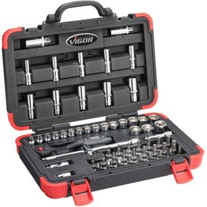 Vigor - Steckschlüssel Satz, Vierkant hohl 10 mm (3/8), Außen Sechskant Profil, Innen torx Profil, Innen Sechskant Profil, Kreuzschlitz Profil ph,