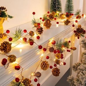 SNQ - Tannenzapfen-Lichterkette, 2 m, 20 LEDs, Tannenzapfenlichter, Weihnachtsgirlande mit roten Lichtern und Tannenzapfen, batteriebetrieben,
