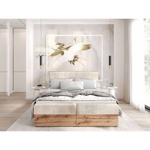 Demia Bett 160x200 Bett mit gepolsterte Kopfstütze und Bettkasten TIL1 Creme - Furnix