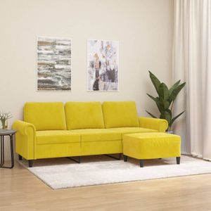Torana - 3-Sitzer-Sofa mit Hocker Gelb 180 cm Samt