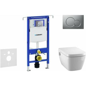 Geberit Duofix - Installationselement für Wand-WC mit Betätigungsplatte SIGMA01, Chrom matt + Tece One - Dusch WC und WC Sitz, randlos, SoftClose