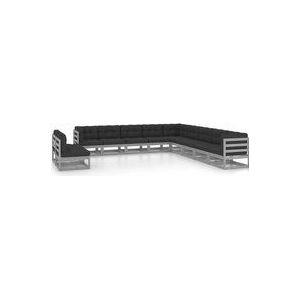 11-tlg. Garten-Lounge-Set mit Kissen Grau Kiefer Massivholz