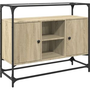 Sideboard mit Glasplatte Sonoma-Eiche 98x35x81 cm Holzwerkstoff Vidaxl