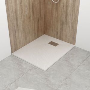 Witen&nock - Design Duschwanne Weiß Steinoptik Edelstahl Abflussrinne 100x90 cm