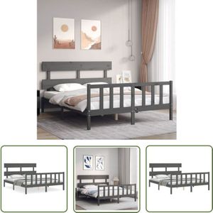 Massivholzbett mit Kopfteil Grau - Holzbett - Kiefernholzbett - Massives Holzbett - Boxspringbetten - Lattenrost - The Living Store