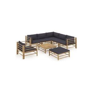 Vidaxl - 8-tlg. Garten-Lounge-Set mit Dunkelgrauen Kissen Bambus