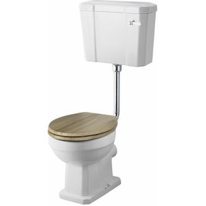 Richmond - 2-teilige Keramik-Toilette mit nostalgischem Design und erhöhtem Spülkasten - wc Sitz in Eiche - Hudson Reed