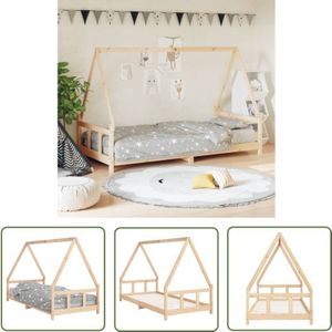 Kinderbett 90x200 cm Massivholz Kiefer - Holz Kinderbett - Kiefernholz Bett - Kinderzimmer Möbel - Jugendzimmer Einrichtung - Hausförmiges Kinderbett