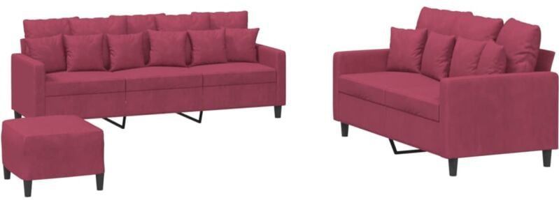Vidaxl - 3-tlg. Sofagarnitur mit Kissen Weinrot Samt