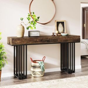 Tribesigns Konsolentisch schmaler Sofatisch, Flurtisch industrieller Eingangstisch mit elegantem Metallrahmen, Console Table Konsole Holz für