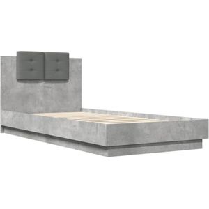 Bettgestell mit Kopfteil und LED-Leuchten Betongrau 100x200 cm Vidaxl