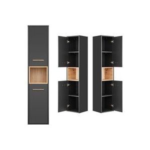 Badezimmer Hochschrank BOLOGNA-56 in anthrazit mit Artisan Eiche Nb., b/h/t: ca. 36/170/33 cm